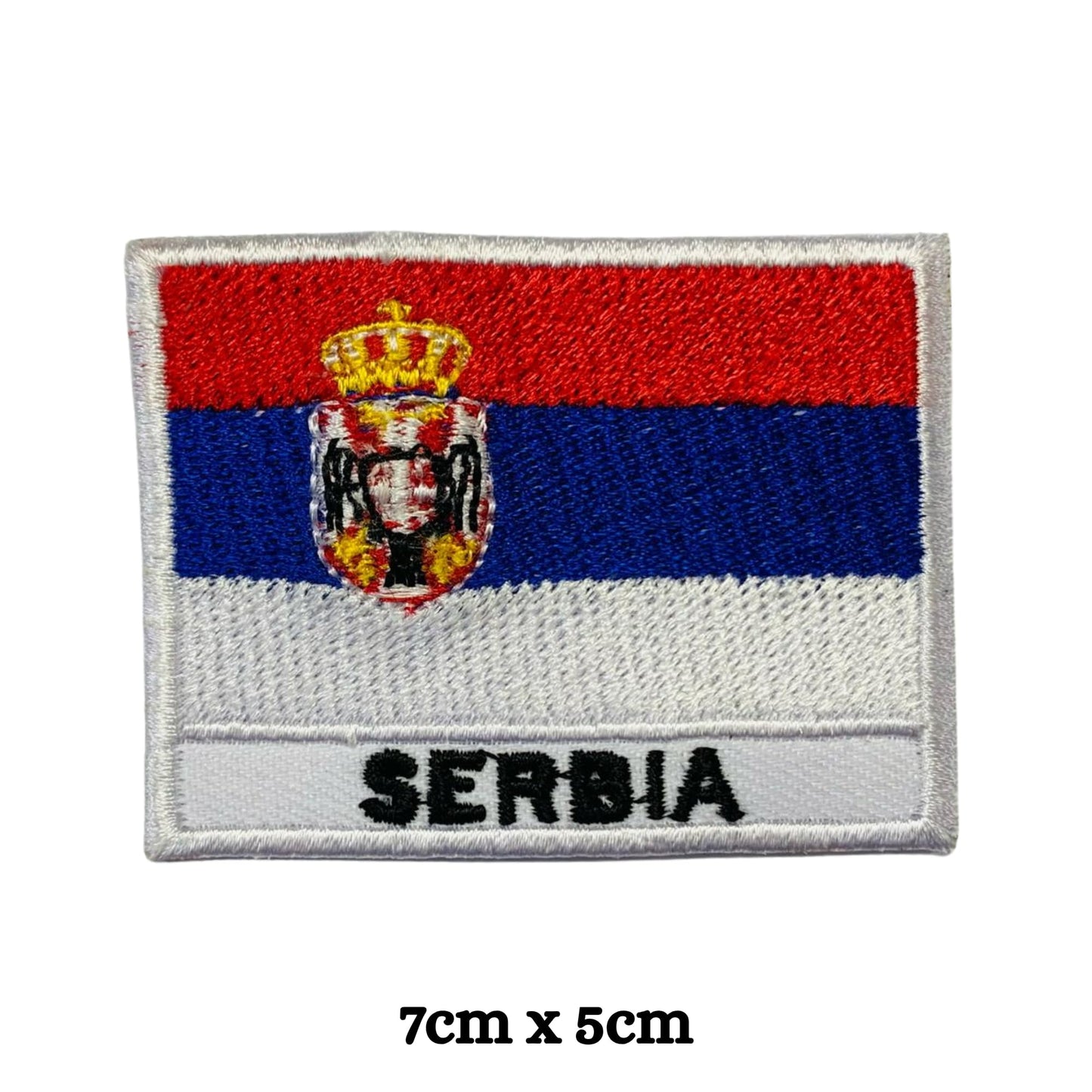 Serbia Flag Embroidered Patch Set, Iron-On or Sew-On Applique Badges, Rectangle Shield Round Heart Shapes, for Jackets, Backpacks, Hats, Uniforms and Various Sizes