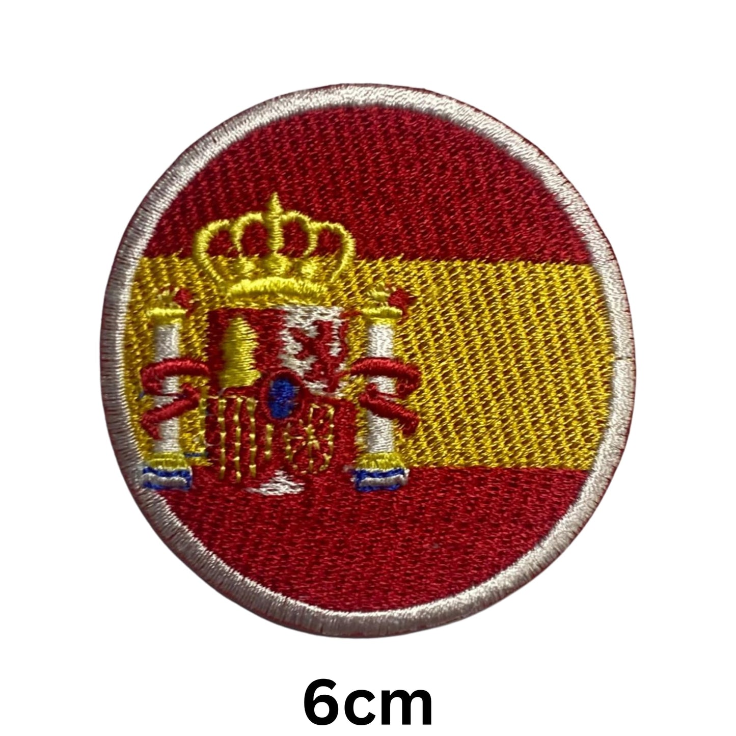 BeBuz Spain Flag Embroidered Patches, Iron-On/Sew-On Applique, Shield, Round, Heart and Rectangle Flag Badges for Jackets, Bags, Uniforms, Various Sizes