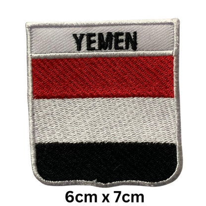 Yemen Flag Embroidered Patch Set, Iron-On or Sew-On Applique Badges, Rectangle Shield Round Heart Shapes, for Jackets, Backpacks, Hats, Uniforms and Various Sizes