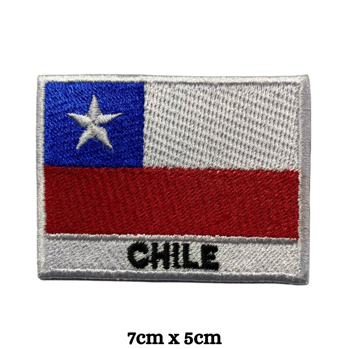 Chile Flag Embroidered Patch Set, Iron-On or Sew-On Applique Badges, Rectangle Shield Round Heart Shapes, for Jackets, Backpacks, Hats, Uniforms and Various Sizes