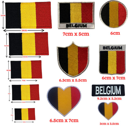 Belgium Flag Embroidered Patches, Iron-On/Sew-On Applique, Shield, Round, Heart and Rectangle Flag Badges for Jackets, Bags, Uniforms, Various Sizes