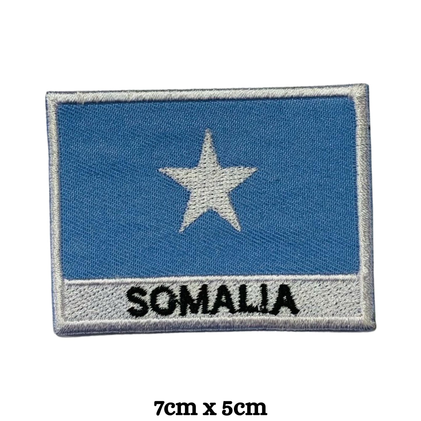 Somalia Flag Embroidered Patch Set, Iron-On or Sew-On Applique Badges, Rectangle Shield Round Heart Shapes, for Jackets, Backpacks, Hats, Uniforms and Various Sizes