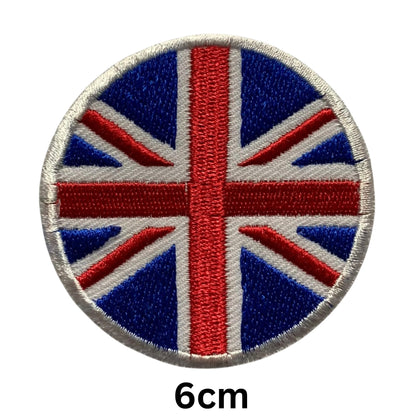 United Kingdom Flag Embroidered Patch Set, Iron-On or Sew-On Applique Badges, Rectangle Shield Round Heart Shapes, for Jackets, Backpacks, Hats, Uniforms and Various Sizes