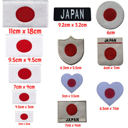 Japan Flag Embroidered Patches, Iron-On/Sew-On Applique, Shield, Round, Heart and Rectangle Flag Badges for Jackets, Bags, Uniforms, Various Sizes
