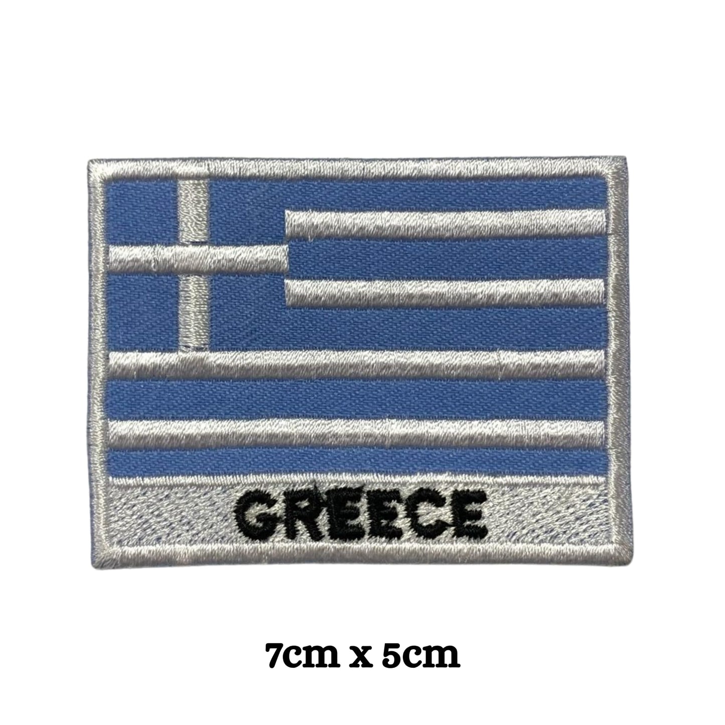 Greece Flag Embroidered Patch Set, Iron-On or Sew-On Applique Badges, Rectangle Shield Round Heart Shapes, for Jackets, Backpacks, Hats, Uniforms and Various Sizes