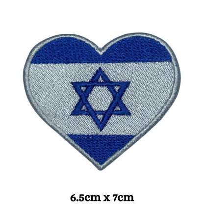 Israel Flag Embroidered Patch Set, Iron-On or Sew-On Applique Badges, Rectangle Shield Round Heart Shapes, for Jackets, Backpacks, Hats, Uniforms and Various Sizes