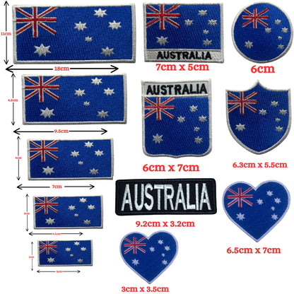 Australia Flag Embroidered Patches, Iron-On/Sew-On Applique, Shield, Round, Heart and Rectangle Flag Badges for Jackets, Bags, Uniforms, Various Sizes