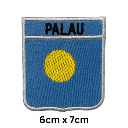 Palau Flag Embroidered Patch Set, Iron-On or Sew-On Applique Badges, Rectangle Shield Round Heart Shapes, for Jackets, Backpacks, Hats, Uniforms and Various Sizes