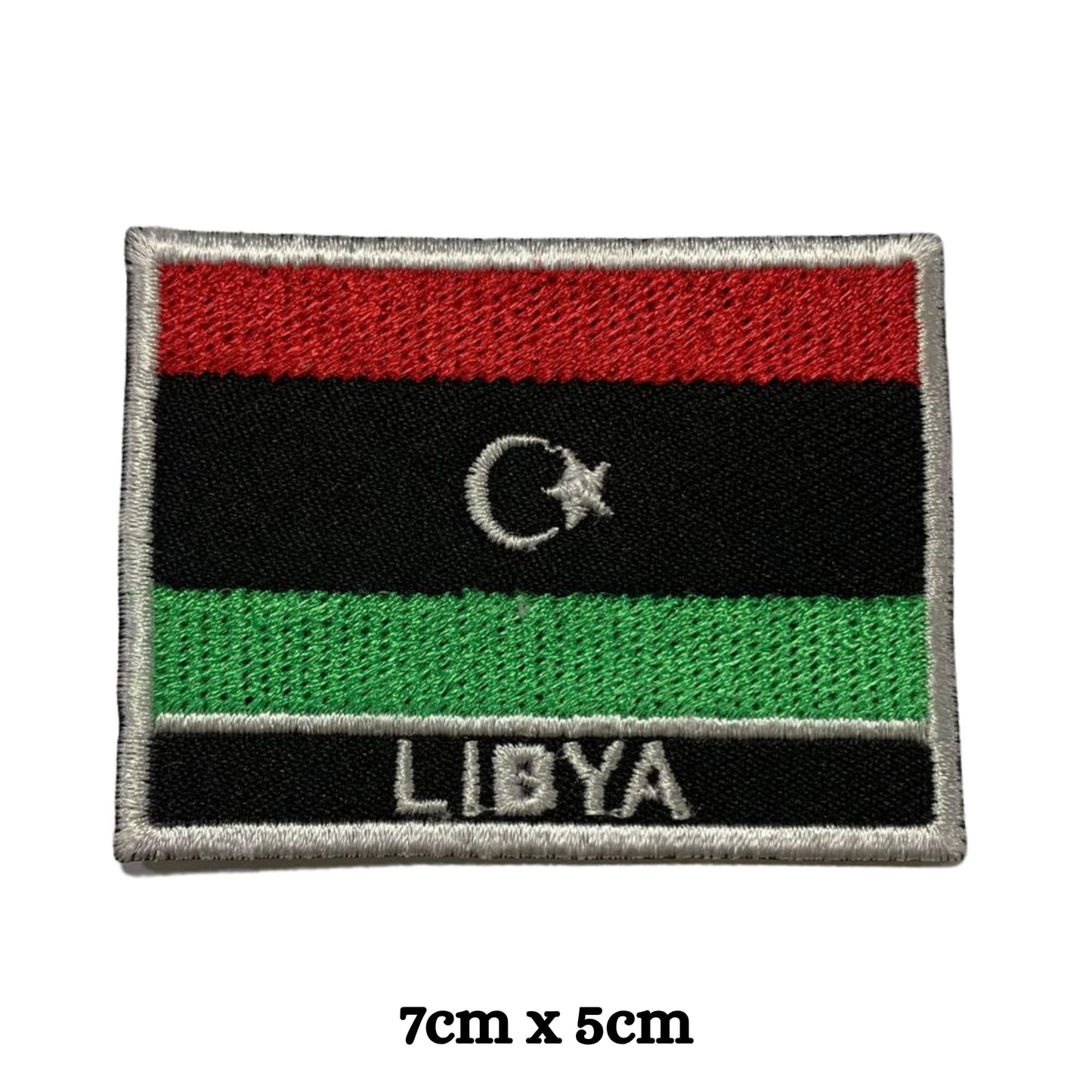 Libya Flag Embroidered Patch Set, Iron-On or Sew-On Applique Badges, Rectangle Shield Round Heart Shapes, for Jackets, Backpacks, Hats, Uniforms and Various Sizes