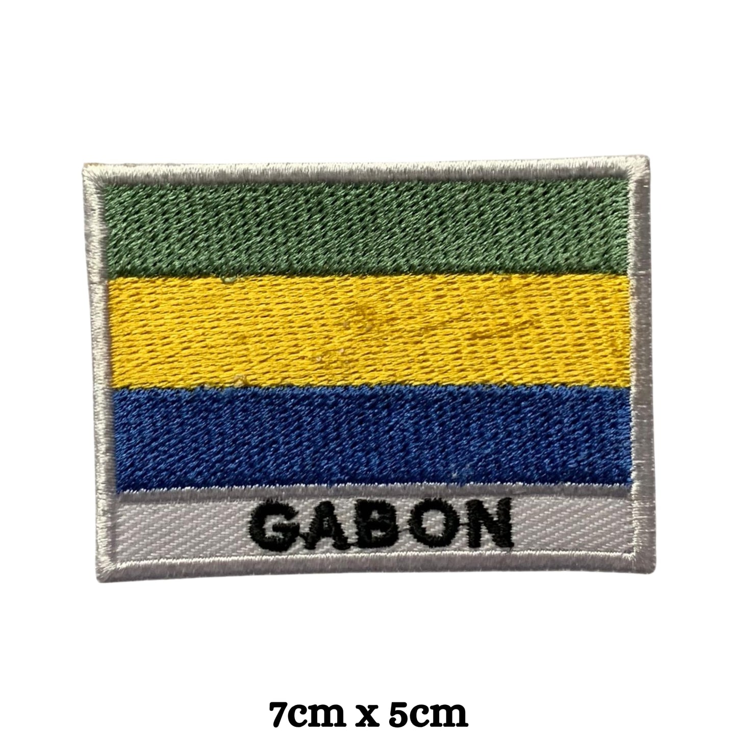 Gabon Flag Embroidered Patch Set, Iron-On or Sew-On Applique Badges, Rectangle Shield Round Heart Shapes, for Jackets, Backpacks, Hats, Uniforms and Various Sizes