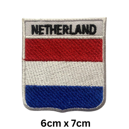 BeBuz Netherlands Flag Embroidered Patches, Iron-On/Sew-On Applique, Shield, Round, Heart and Rectangle Flag Badges for Jackets, Bags, Uniforms, Various Sizes