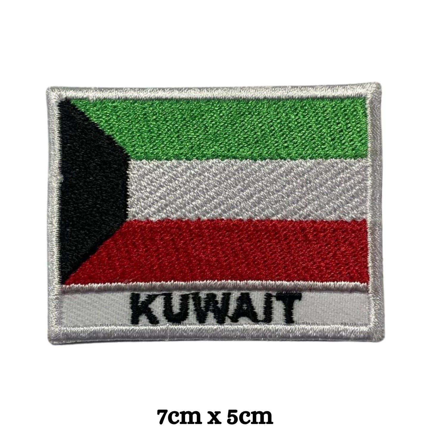 Kuwait Flag Embroidered Patch Set, Iron-On or Sew-On Applique Badges, Rectangle Shield Round Heart Shapes, for Jackets, Backpacks, Hats, Uniforms and Various Sizes