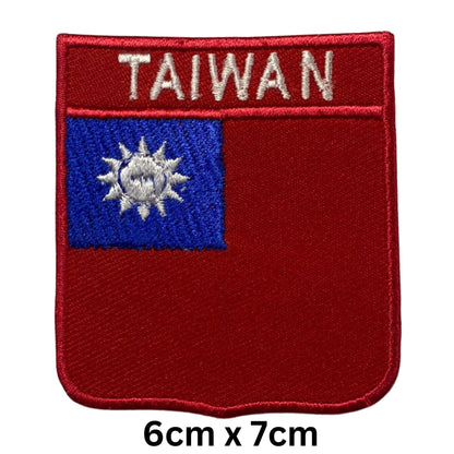 Taiwan Flag Embroidered Patch Set, Iron-On or Sew-On Applique Badges, Rectangle Shield Round Heart Shapes, for Jackets, Backpacks, Hats, Uniforms and Various Sizes