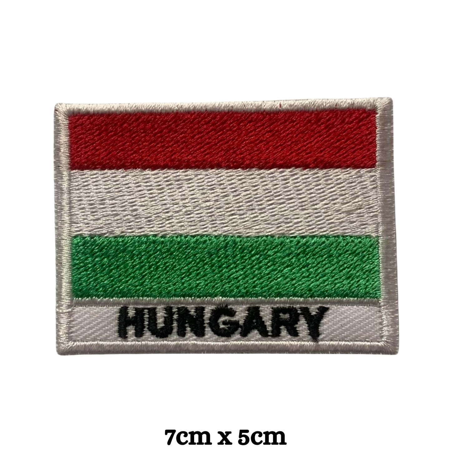 Hungary Flag Embroidered Patch Set, Iron-On or Sew-On Applique Badges, Rectangle Shield Round Heart Shapes, for Jackets, Backpacks, Hats, Uniforms and Various Sizes