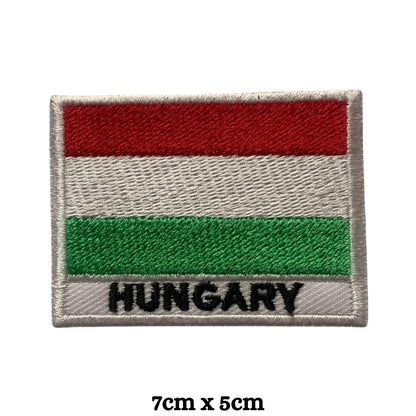 Hungary Flag Embroidered Patch Set, Iron-On or Sew-On Applique Badges, Rectangle Shield Round Heart Shapes, for Jackets, Backpacks, Hats, Uniforms and Various Sizes
