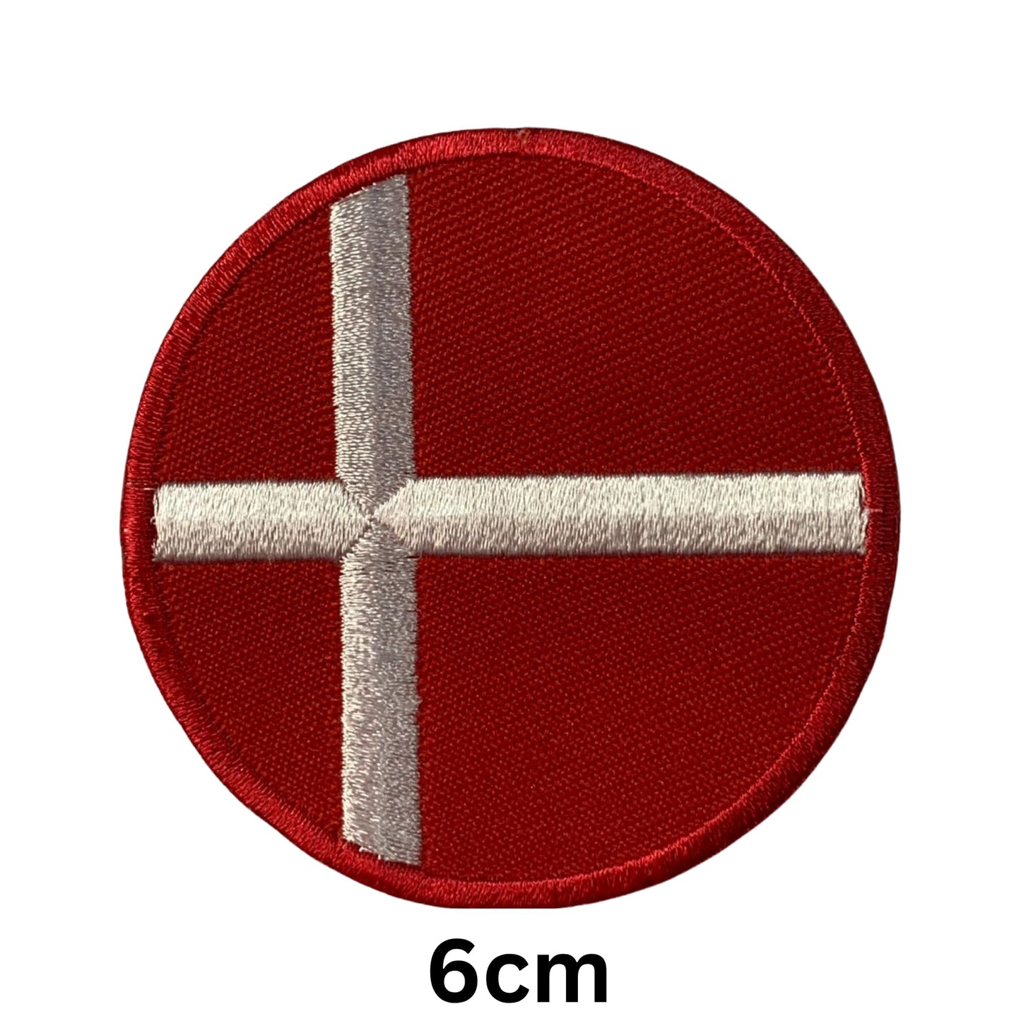 BeBuz Denmark Flag Embroidered Patches, Iron-On/Sew-On Applique, Shield, Round, Heart and Rectangle Flag Badges for Jackets, Bags, Uniforms, Various Sizes