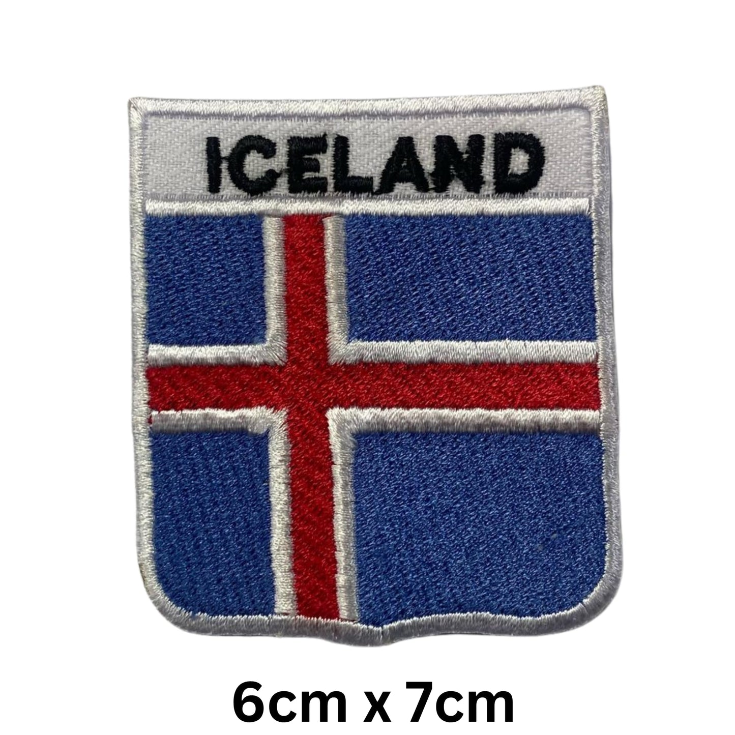 Iceland Flag Embroidered Patch Set, Iron-On or Sew-On Applique Badges, Rectangle Shield Round Heart Shapes, for Jackets, Backpacks, Hats, Uniforms and Various Sizes