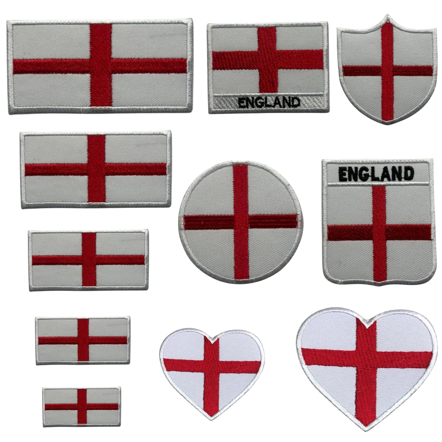 England Flag Embroidered Patches, Iron-On/Sew-On Applique, Shield, Round, Heart and Rectangle UK Flag Badges for Jackets, Bags, Uniforms, Various Sizes