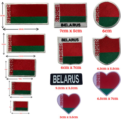 Belarus Flag Embroidered Patches, Iron-On/Sew-On Applique, Shield, Round, Heart and Rectangle Flag Badges for Jackets, Bags, Uniforms, Various Sizes