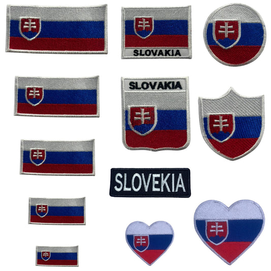 Slovakia Flag Embroidered Patch Set, Iron-On or Sew-On Applique Badges, Rectangle Shield Round Heart Shapes, for Jackets, Backpacks, Hats, Uniforms and Various Sizes