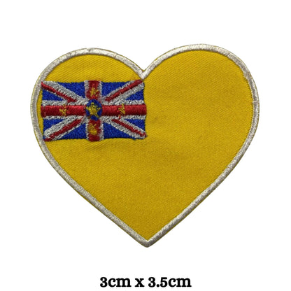 Niue Flag Embroidered Patch Set, Iron-On or Sew-On Applique Badges, Rectangle Shield Round Heart Shapes, for Jackets, Backpacks, Hats, Uniforms and Various Sizes