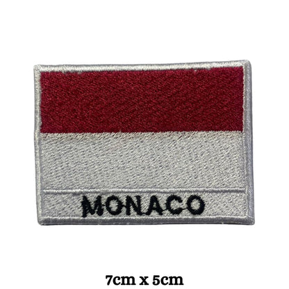 Monaco Flag Embroidered Patch Set, Iron-On or Sew-On Applique Badges, Rectangle Shield Round Heart Shapes, for Jackets, Backpacks, Hats, Uniforms and Various Sizes