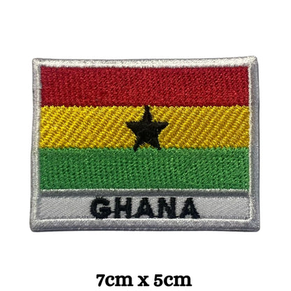 Ghana Flag Embroidered Patches, Iron-On/Sew-On Applique, Shield, Round, Heart and Rectangle Flag Badges for Jackets, Bags, Uniforms, Various Sizes