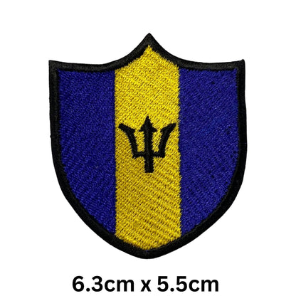 Barbados Flag Embroidered Patches, Iron-On/Sew-On Applique, Shield, Round, Heart and Rectangle Flag Badges for Jackets, Bags, Uniforms, Various Sizes