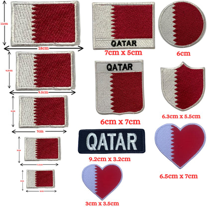 Qatar Flag Embroidered Patches, Iron-On/Sew-On Applique, Shield, Round, Heart and Rectangle Flag Badges for Jackets, Bags, Uniforms, Various Sizes