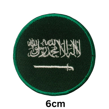 Saudi Arabia Flag Embroidered Patches, Iron-On/Sew-On Applique, Shield, Round, Heart and Rectangle Flag Badges for Jackets, Bags, Uniforms, Various Sizes