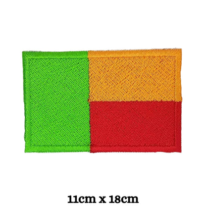 BeBuz Benin Flag Embroidered Patches, Iron-On/Sew-On Applique, Shield, Round, Heart and Rectangle Flag Badges for Jackets, Bags, Uniforms, Various Sizes