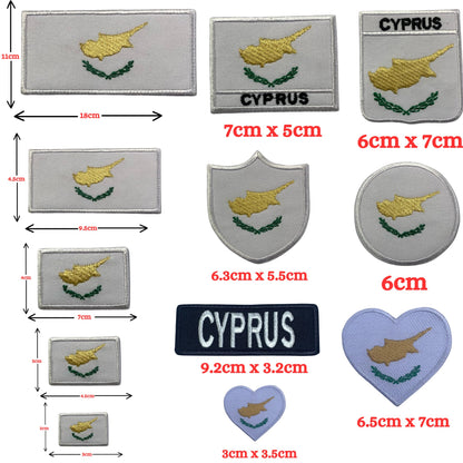 Cyprus Flag Embroidered Patch Set, Iron-On or Sew-On Applique Badges, Rectangle Shield Round Heart Shapes, for Jackets, Backpacks, Hats, Uniforms and Various Sizes