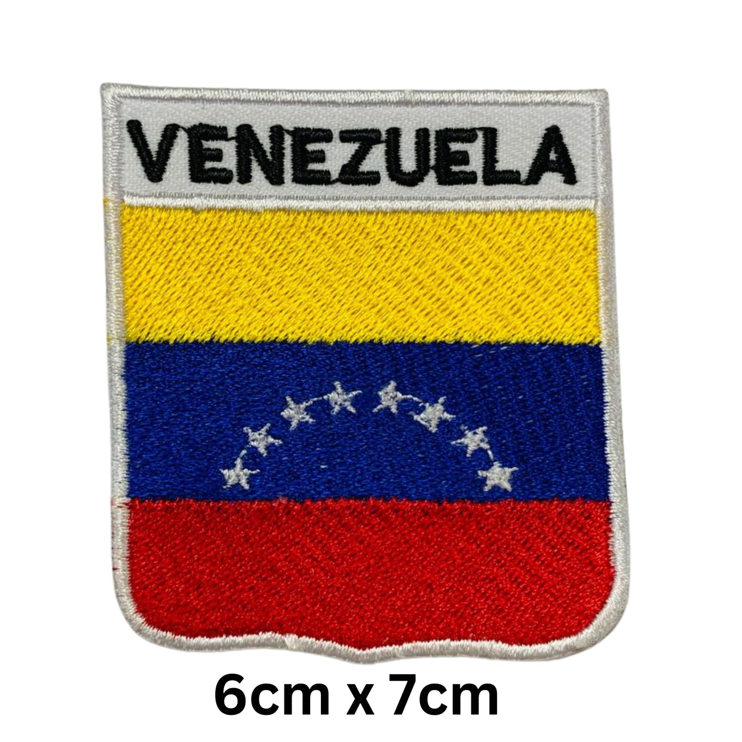 Venezuela Flag Embroidered Patch Set, Iron-On or Sew-On Applique Badges, Rectangle Shield Round Heart Shapes, for Jackets, Backpacks, Hats, Uniforms and Various Sizes