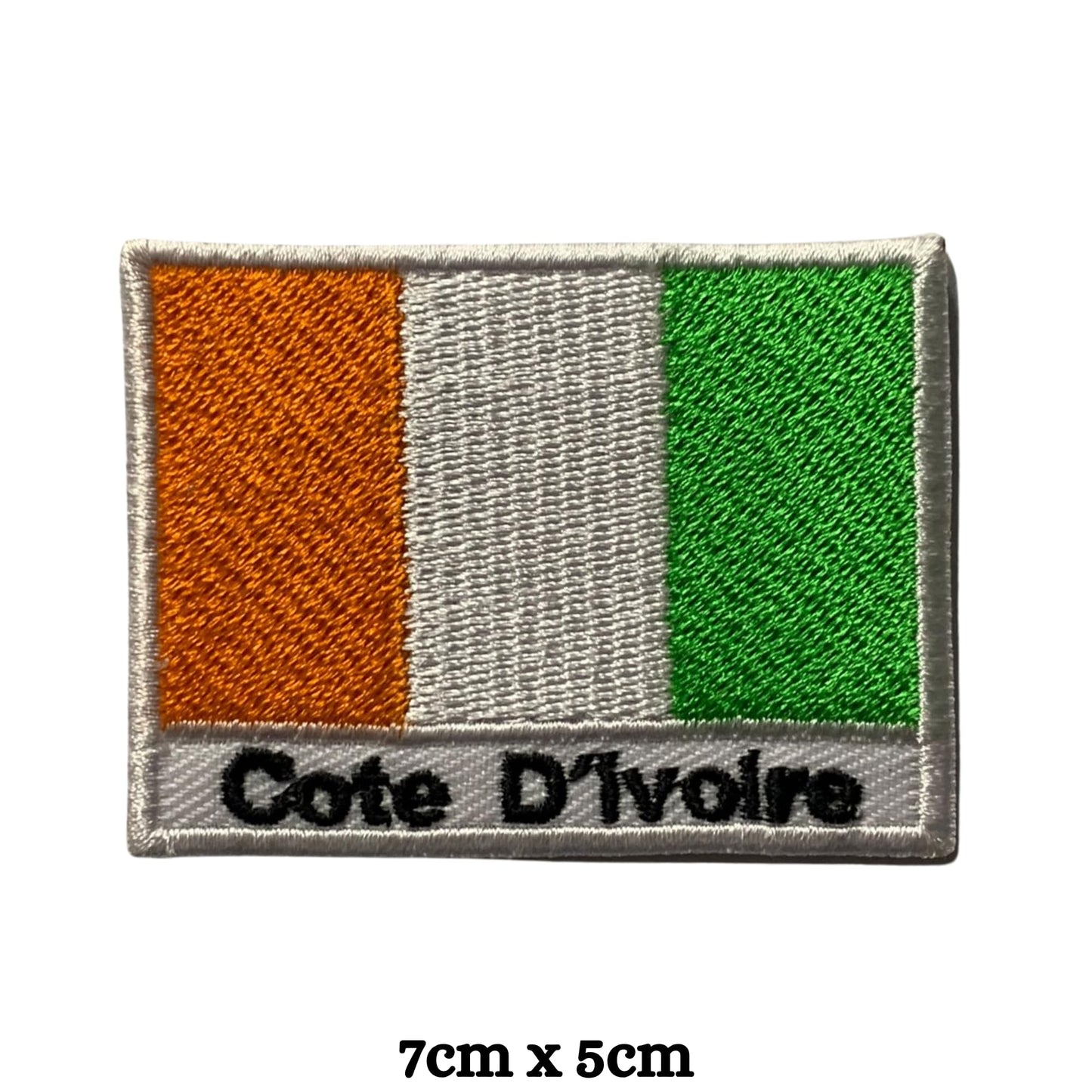 Cote D'Ivoire Flag Embroidered Patches, Iron-On/Sew-On Applique, Shield, Round, Heart and Rectangle Flag Badges for Jackets, Bags, Uniforms, Various Sizes