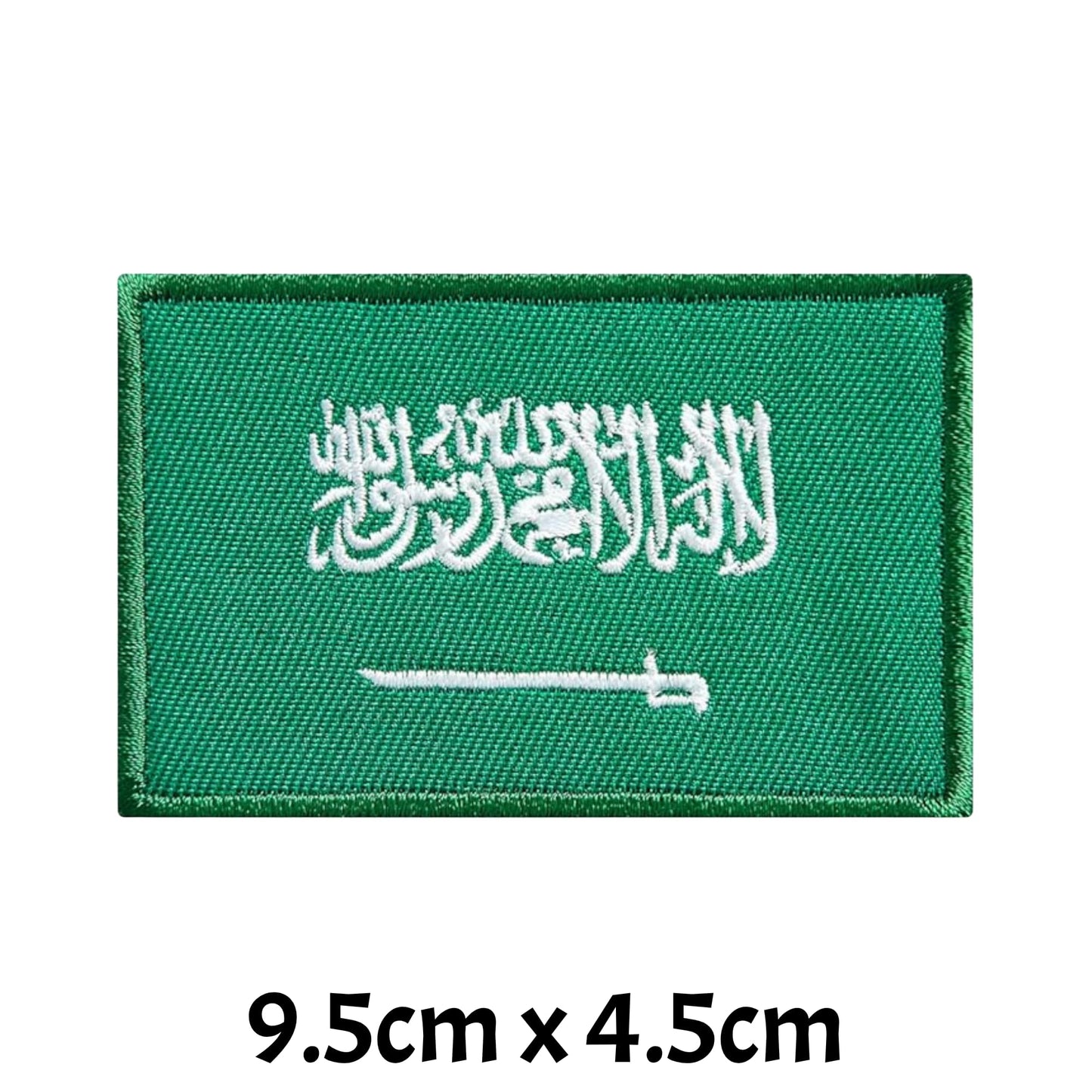Saudi Arabia Flag Embroidered Patches, Iron-On/Sew-On Applique, Shield, Round, Heart and Rectangle Flag Badges for Jackets, Bags, Uniforms, Various Sizes