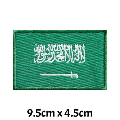 Saudi Arabia Flag Embroidered Patches, Iron-On/Sew-On Applique, Shield, Round, Heart and Rectangle Flag Badges for Jackets, Bags, Uniforms, Various Sizes