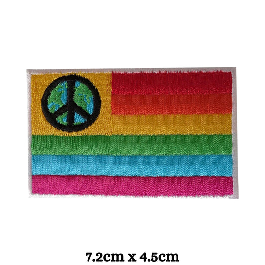 Colourful Flag with Peace Logo Embroidery Iron-On Patches for Clothing Sew-On Applique for DIY Crafts Denim Jackets Jeans Backpacks