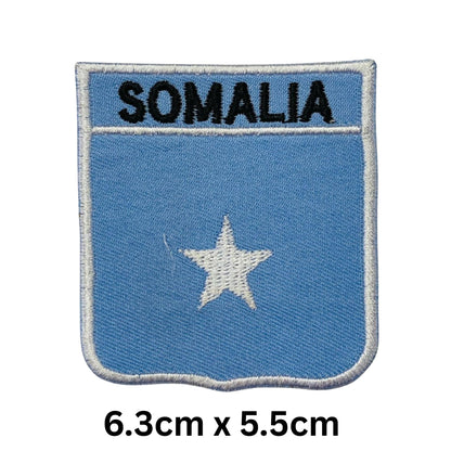 Somalia Flag Embroidered Patch Set, Iron-On or Sew-On Applique Badges, Rectangle Shield Round Heart Shapes, for Jackets, Backpacks, Hats, Uniforms and Various Sizes