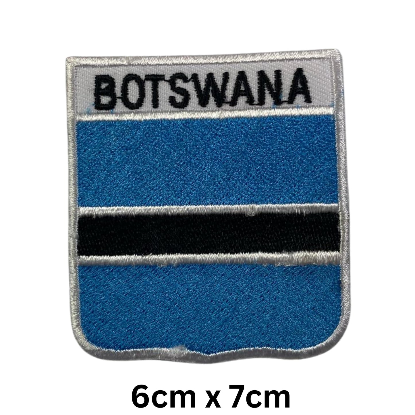 Botswana Flag Embroidered Patch Set, Iron-On or Sew-On Applique Badges, Rectangle Shield Round Heart Shapes, National Flag Emblem for Jackets, Backpacks, Hats, Uniforms and Various Sizes