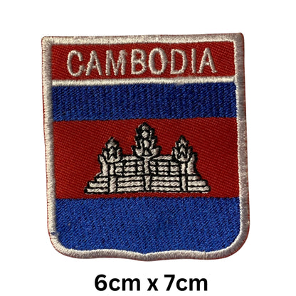 Cambodia Flag Embroidered Patch Set, Iron-On or Sew-On Applique Badges, Rectangle Shield Round Heart Shapes, for Jackets, Backpacks, Hats, Uniforms and Various Sizes