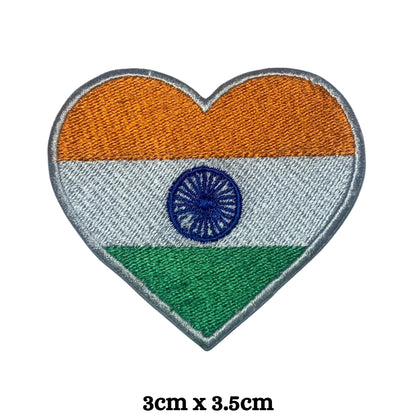 India Flag Embroidered Patch Set, Iron-On or Sew-On Applique Badges, Rectangle Shield Round Heart Shapes, for Jackets, Backpacks, Hats, Uniforms and Various Sizes