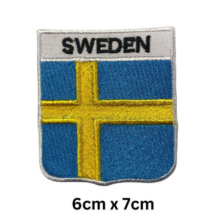 BeBuz Sweden Flag Embroidered Patches, Iron-On/Sew-On Applique, Shield, Round, Heart and Rectangle Flag Badges for Jackets, Bags, Uniforms, Various Sizes