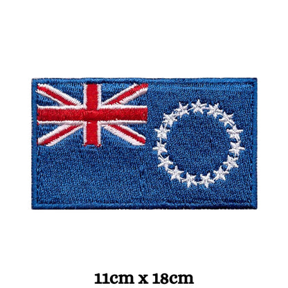 Cook Island Flag Embroidered Patch Set, Iron-On or Sew-On Applique Badges, Rectangle Shield Round Heart Shapes, for Jackets, Backpacks, Hats, Uniforms and Various Sizes