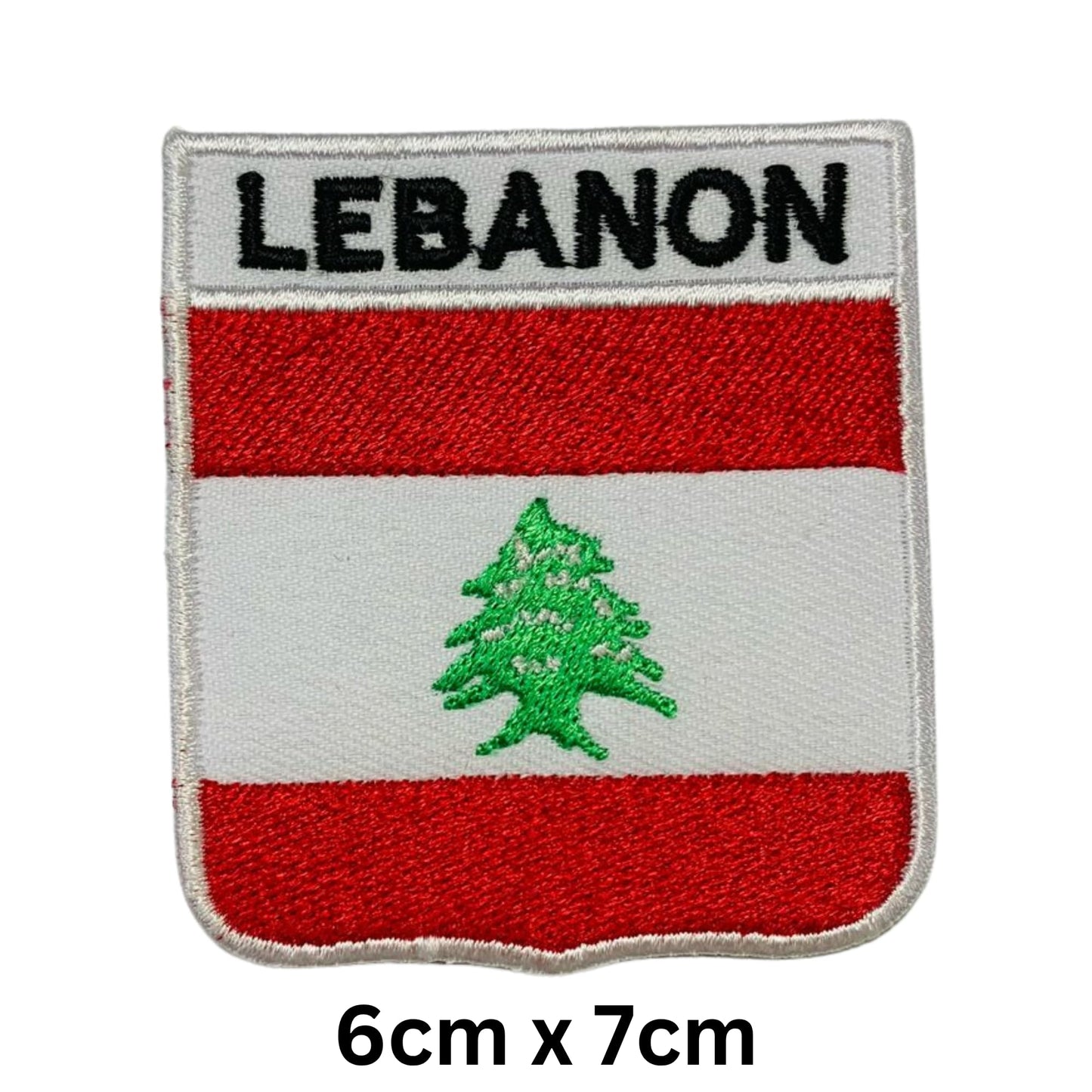 Lebanon Flag Embroidered Patch Set, Iron-On or Sew-On Applique Badges, Rectangle Shield Round Heart Shapes, for Jackets, Backpacks, Hats, Uniforms and Various Sizes