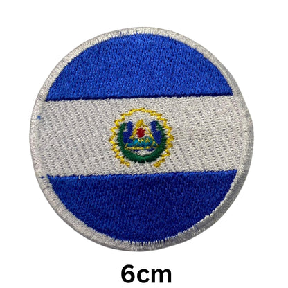 El Salvador Flag Embroidered Patch Set, Iron-On or Sew-On Applique Badges, Rectangle Shield Round Heart Shapes, for Jackets, Backpacks, Hats, Uniforms and Various Sizes