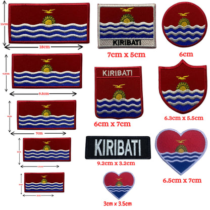 Kiribati Flag Embroidered Patch Set, Iron-On or Sew-On Applique Badges, Rectangle Shield Round Heart Shapes, for Jackets, Backpacks, Hats, Uniforms and Various Sizes
