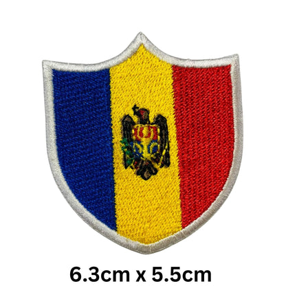 Moldova Flag Embroidered Patch Set, Iron-On or Sew-On Applique Badges, Rectangle Shield Round Heart Shapes, for Jackets, Backpacks, Hats, Uniforms and Various Sizes