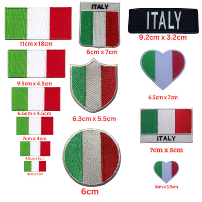 BeBuz Italy Flag Embroidered Patches, Iron-On/Sew-On Applique, Shield, Round, Heart and Rectangle Flag Badges for Jackets, Bags, Uniforms, Various Sizes