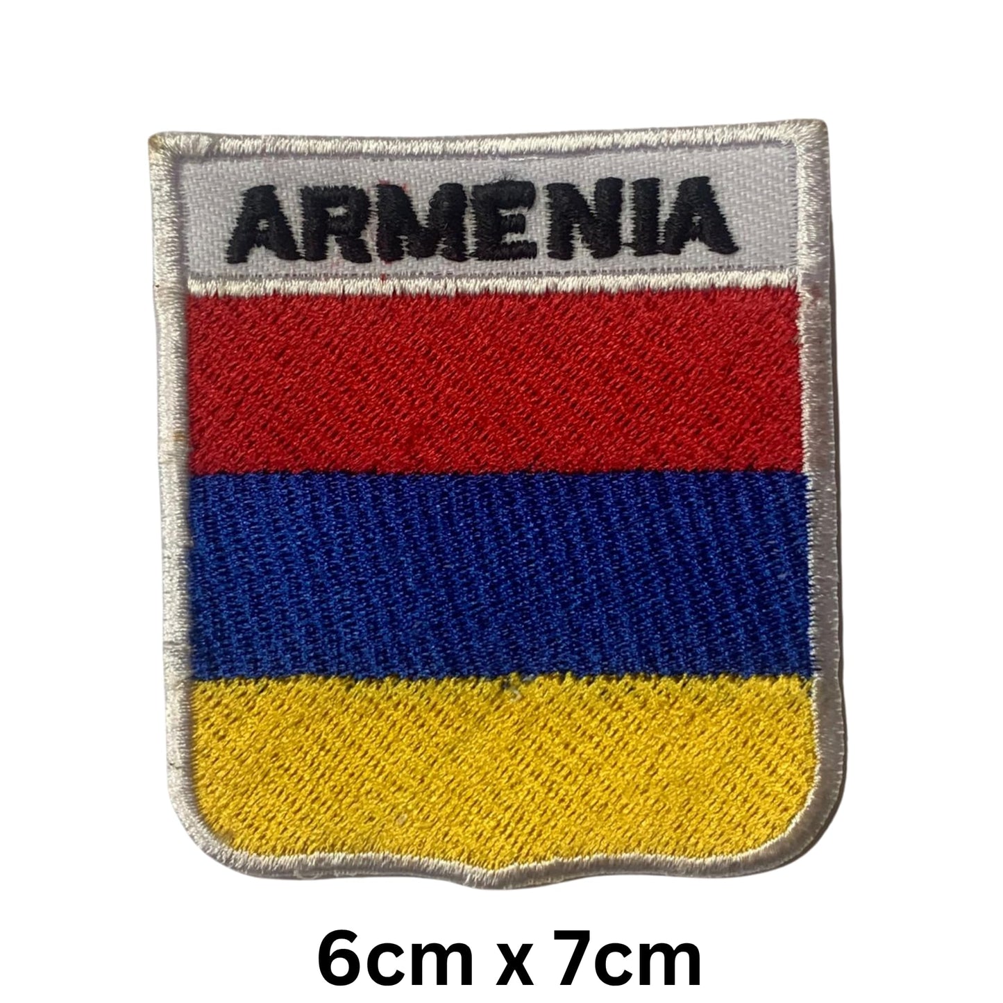 Armenia Flag Embroidered Patches, Iron-On/Sew-On Applique, Shield, Round, Heart and Rectangle Flag Badges for Jackets, Bags, Uniforms, Various Sizes