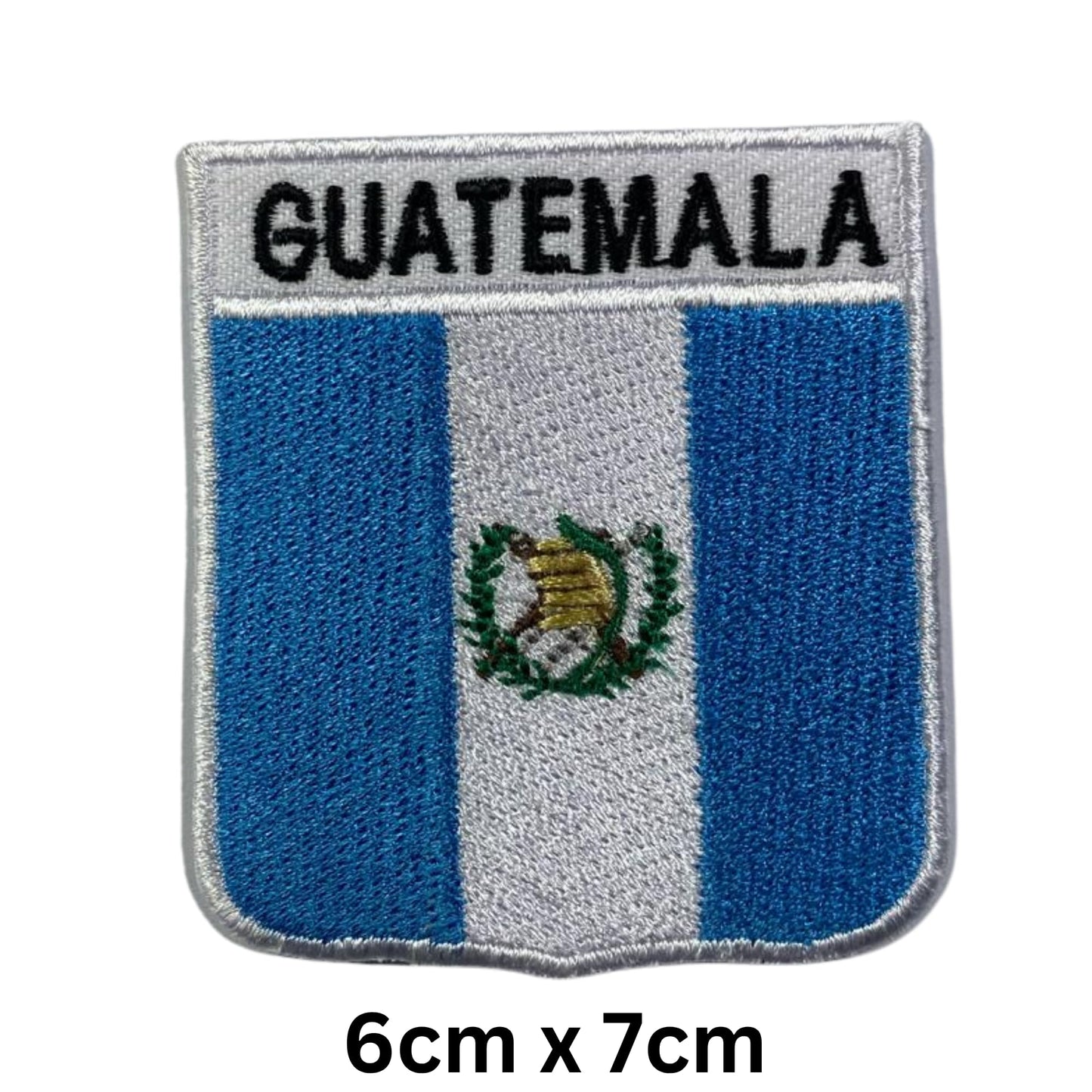 Guatemala Flag Embroidered Patch Set, Iron-On or Sew-On Applique Badges, Rectangle Shield Round Heart Shapes, for Jackets, Backpacks, Hats, Uniforms and Various Sizes